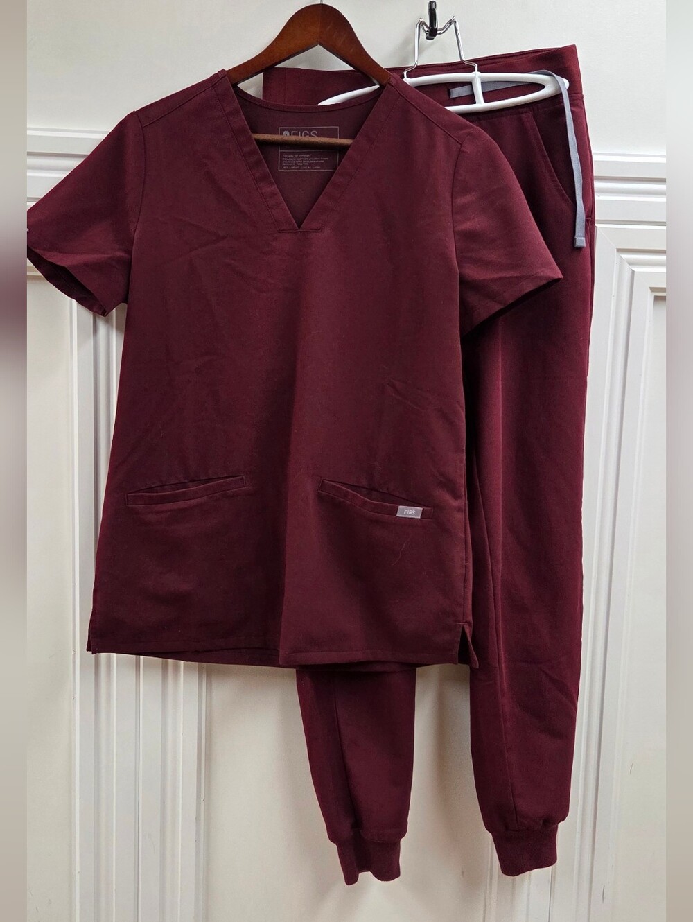 FIGS Burgundy V-Neck Scrub Set